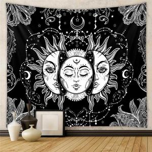 Tapisseries Soleil et Lune Tapisserie Bohème Tenture Murale Feuilles Indien Rétro Tapisserie Tapis Mural Décoration De La Maison D'été Serviette De Plage L240123