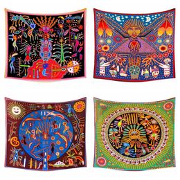 Tapisseries Sun Moon Huichol Art Fil Peintures Traditionnelle Folk Shaman Religion Mexicaine Native Tapisserie Par Ho Me Lili pour Décoration Murale 230828