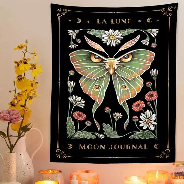 Tapisseries Sun Moon Moth Tapestry Mur suspendu phase art cottagecore décor Mystical Witch Dorm Room Boho