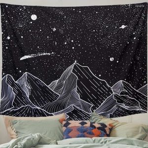 Tapisseries Sun Moon Mountain Tapestry Mur suspendu noir blanc ancienne sorcellerie hippie étoile ciel salon décor de dortoir de maison