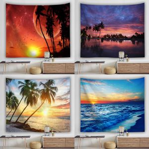 Tapisseries Sun Sea Tapestry Ocean Beach Wall Water Decoration Decoration Bleed Cloud Bond