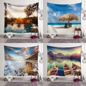 Tapestries Sun Sea Tapestry Ocean Beach Wall hangend water landschap decoratie blauw wolk schuimige deken polyester handgemaakt