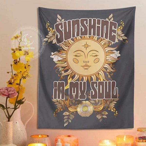 Tapisseries Sun Tapestry mur suspendu soleil mignon boho nature art esthétique pour enfant salon dortoir cadeau de décoration intérieure