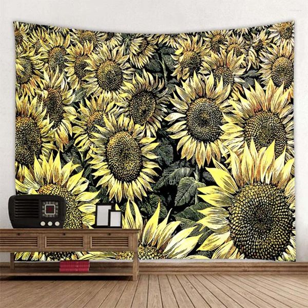 Tapices Pintura al óleo de girasol Tapiz Retro Paisaje Impresión Alfombra Colgante de pared Decoración del hogar Dormitorio Estudio Sala de alquiler