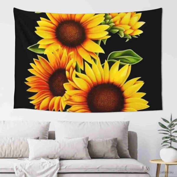 Tapices Tapiz de girasol, flor floreciente amarilla, hojas verdes, tapices de paisaje campestre, colgante de pared para dormitorio, sala de estar, dormitorio R231213