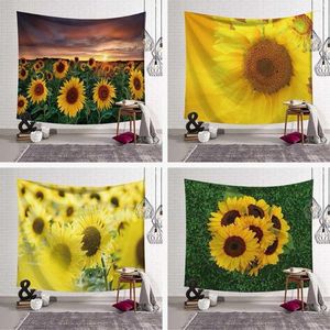 Wandtapijten Zonnebloem Wandtapijt 3D Bloempatroon HD Landschap Kunst Tapijt Deken Yoga Mat Gobelin Decoratief Huisdecoratie