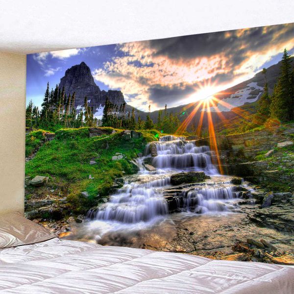 Tapisseries Sunset Bird Tapisserie pour chambre à coucher Beau paysage coucher de soleil mer vague lac tenture murale tissu fond plafond décor à la maison