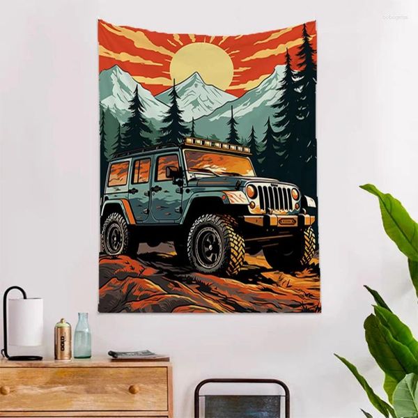 Tapisseries Sunset Car Tapestry Aesthetic Room Decoration Decoration Home Decter Wall Wall Sanging Tiffing Anime Kawaii Decors tissu