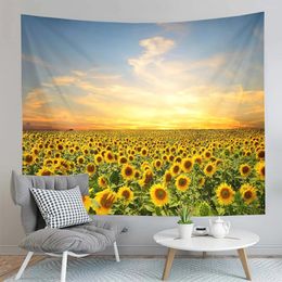 Tapisseries coucher de soleil tournesols champ tapisserie chaude jaune plante florale maison salon chambre dortoir mur suspendu couverture décorative