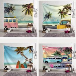 Tapestries Sweet Town Tapestry Boheemse muur Hangende kustlandschap kokosnootpalm tentuur murale mandala strand handdoek yoga mat