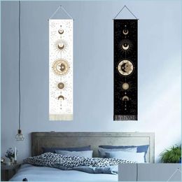 Tapestries Tapestries 2 PCS Zwart -witte zon Maan Decoratief tapijt voor huisdecoratie Boheemse fase muurhangende decoratie druppel d dhlyz