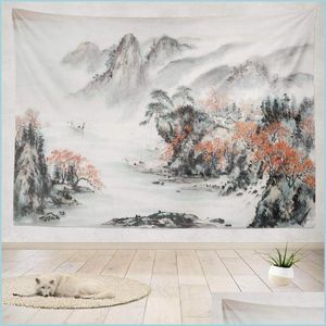 Tapisseries Tapisseries Tapisserie De Montagne Tenture Murale Décorative Cerise Rose Paysage Chinois Fleur Japonaise Pour Chambre Salon Roo Dhrjm