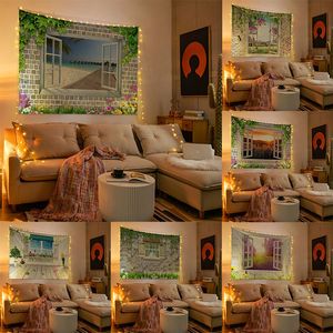 Tapisseries tapisserie belle fenêtre paysage chambre décor décoration de la maison mur fond suspendu tissu 230714
