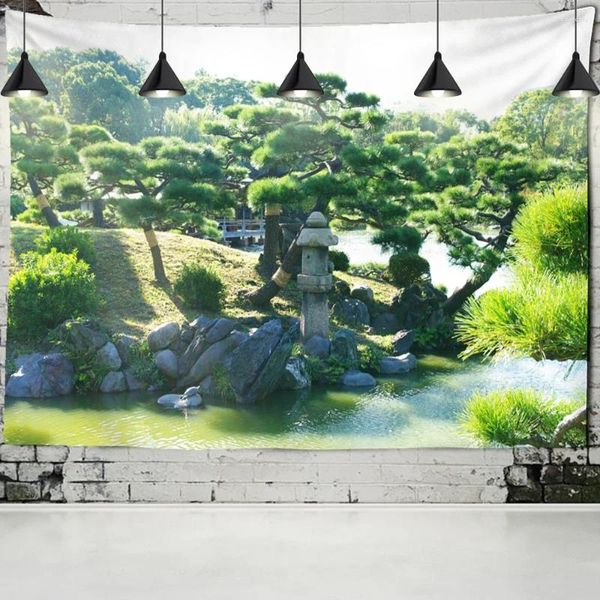 Tapices Tapiz Pino Río Cabina Paisaje Bosque Verde Pared Colgante Arte Hogar Sala Dormitorio Dormitorio Decoración Fondo