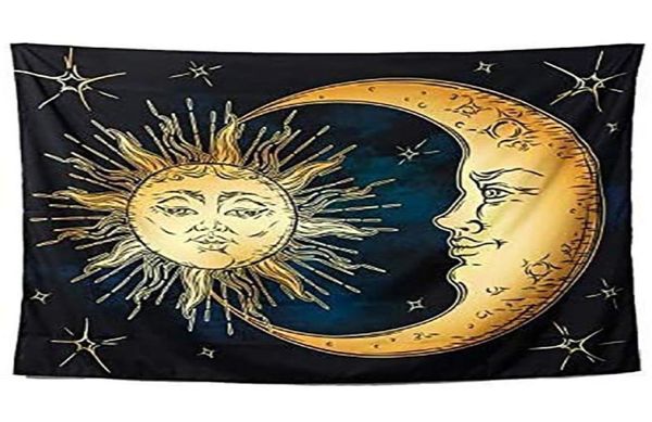 Tapisseries Tapisserie Rétro Bohème Lune Et Soleil Salon Décoratif Exclusif Tenture Murale Art Fond Horizontal2350724