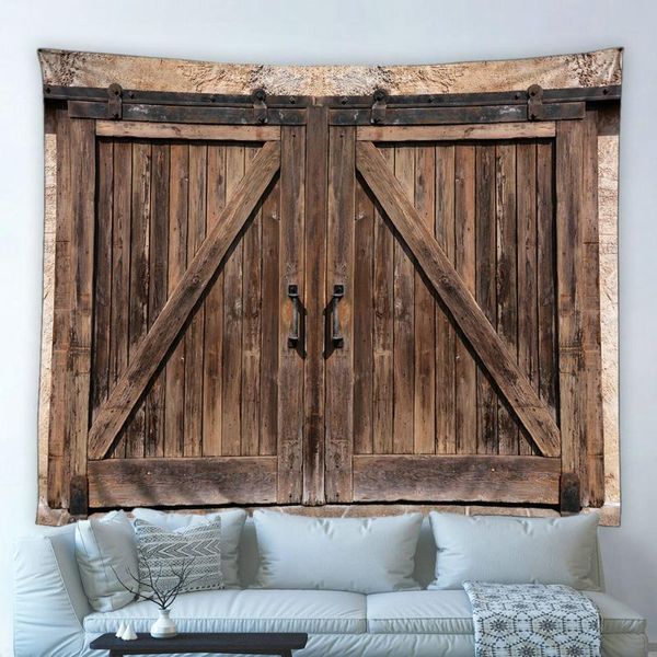 Tapisseries Tapisserie Rétro Vieille Porte En Bois Pays Ferme Grange Jardin Hippie Tenture Murale Fond Tissu Salon Chambre Décor À La Maison