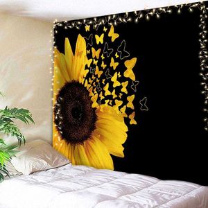 Tapisseries tapisserie coucher de soleil champ plante florale fleur jaune tapisserie pour chambre salon décoration rideau suspendu