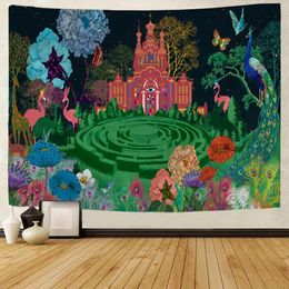 Tapisseries Tapisserie tenture murale psychédélique forêt château tapisserie champignon papillon art salon chambre décoration de la maison wal 231213
