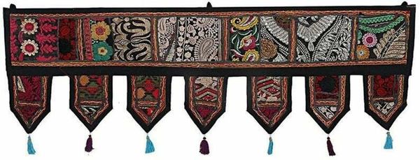 Tapisseries Tapestry Window Valance Porte ethnique suspendue à la main à la main Topper vintage brodé Patchwork traditionnel Toran