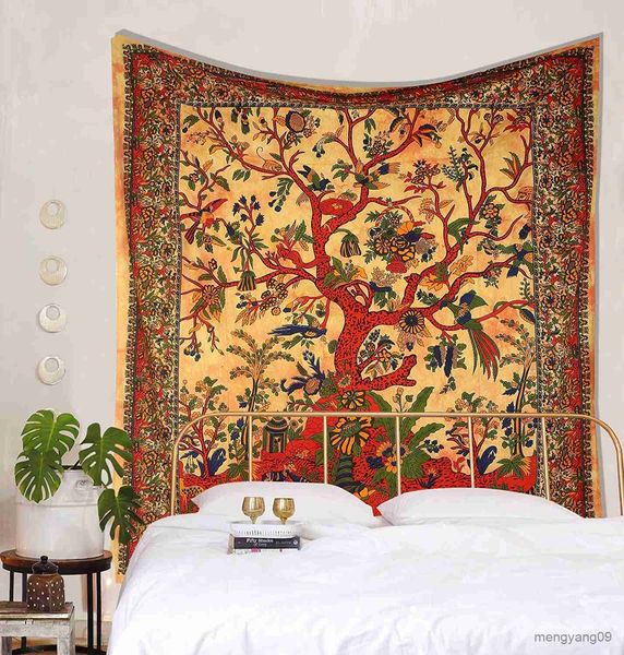 Tapices The Art Box Tapestry Green Tree of Life Wall Tapestry Algodón Algodón Doble Bed Hojas de picnic R230812