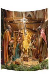 Wandtapijten Het geboorteverhaal geboren uit Jezus Christus in warme nacht Xmas Eve door Ho me Lili Tapestry Religieuze kunstkamer Home Decor3981226