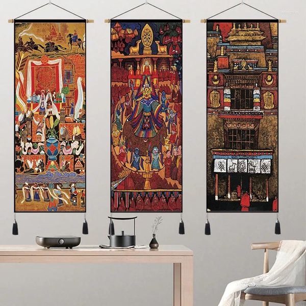 Tapisseries Tibetan Style suspendu Tapestry Velvet Tissu PEINTURES PEINTURES DE CHAMBRE TIBET Affiche d'art pour la maison Mur décoratif ethnique