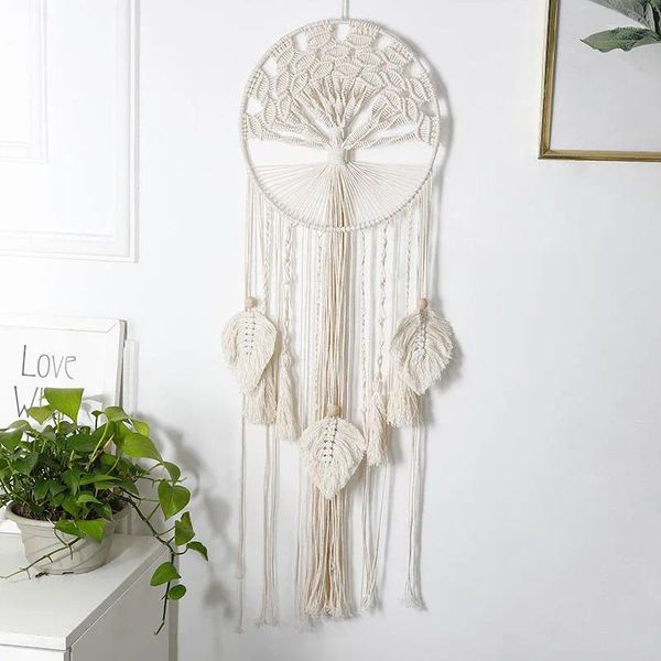 Tapices Tree Life Catcher Dream Catter Macrame Wall Hanging Boho Woven Estética Tapestia Home Sala de estar Decoraciones de bodas