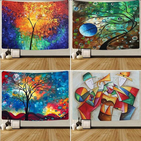 Tapisseries arbre de vie, peinture à l'huile abstraite sur imprimés en Polyester, tableau d'art mural moderne, décoration de maison pour salon