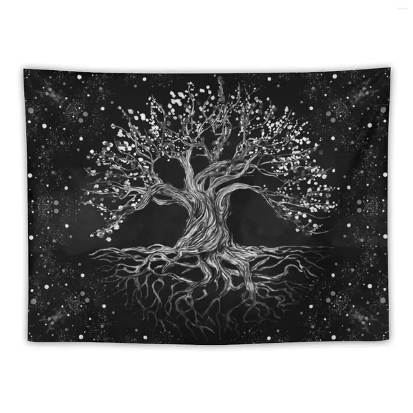 Tapices Árbol de la vida Dibujo Tapiz en blanco y negro Decoración al aire libre Decoración de habitaciones Cute pared