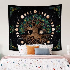 Tapisseries Arbre de Vie Champignon Forêt Tapisserie Tenture Murale Conte de Fées Château Squelette Bohème Psychédélique Maison Dortoir Rêve Décor 221006