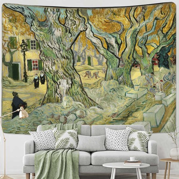 Tapisseries arbre pastorale peinture tapisserie tenture murale Gogh peinture Hippie décor à la maison fond tissu