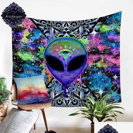 Tapisseries Trippy Alien par Brizbazaar Tapisserie Hippie Tapis mural Chambre suspendue Aquarelle Sorcellerie Tapiz Dropship T200628 Drop Deliv Dhbnv