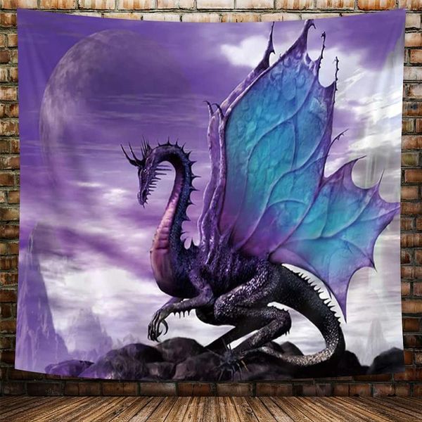 Tapisses Trippy Purple Dragon Tapestry Gothic Moon Anime Hippie Art Médiéval Mur fantasy