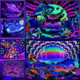 Wandtapijten Trippy Tapestry UV-reactieve escent Mandala Hippie Schedel Muurhangende Doek Bohemen Thuis Kamer Decor Kawaii Decoratie 230828
