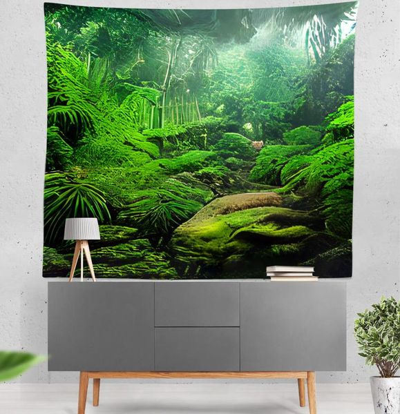 Tapisseries Trippy forêt tropicale tapisserie colorée forêt tropicale Nature paysage mystique tenture murale pour salon