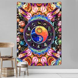 Tapisseries Trippy Zodiac Tapisserie Soleil et Lune Hippie 12 Constellation Astrologie mystique Yin Yang Tenture murale