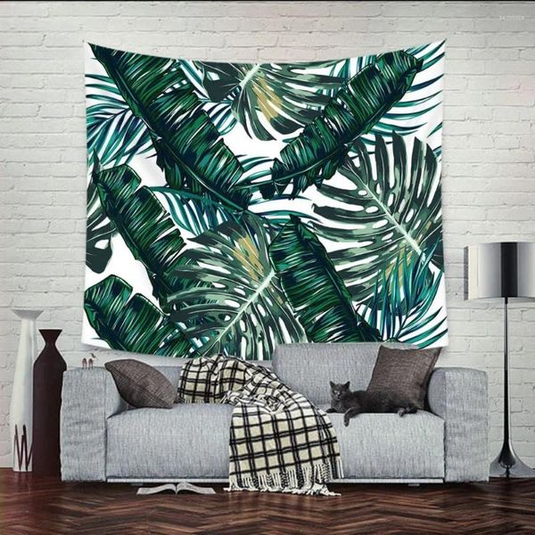 Tapisses Tropical Green Plant Tapestry Mandala Mall suspendu Macrame Hippie Witchcraft Home Bedroom Tissu Paint