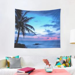 Tapisseries île tropicale jolie rose bleu coucher de soleil paysage de tapisserie de tapisserie décor anime