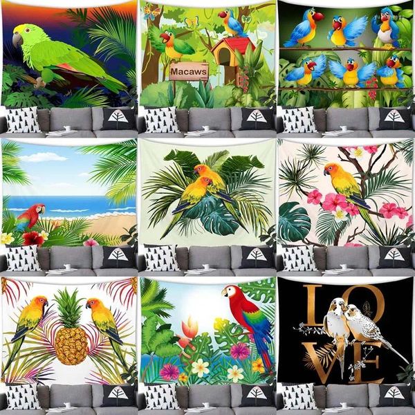 Tapisseries plante tropicale oiseau perroquet tapisserie tenture murale décor maison chambre décoration fond