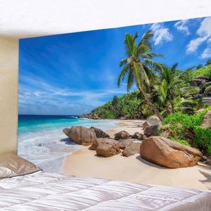 Tapisseries plante tropicale paysage marin tapisserie tenture murale 3D nordique cocotier océan fond tissu plafond décoration de la maison