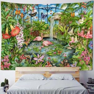 Tapisseries plante tropicale tapisserie mur suspendu bohème flamanto art décoration couverture esthétique fond de maison