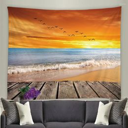 Tapestries tropische planten tapijtpalmboom zonsondergang muur hangende oceaangolf picknick strand decoratie schip deken zeester polyester