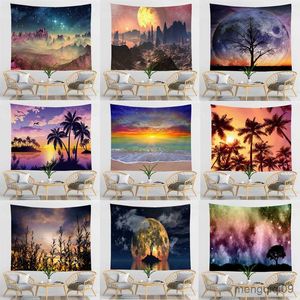 Tapisseries Feuilles D'arbres Tropicaux Tapisserie Tenture Bord De Mer Coucher De Soleil Paysage Tapisseries Yoga Serviette De Plage Tapis Décor pour La Maison R230710