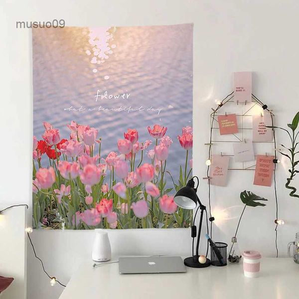 Tapices Tulipanes Impreso Tapiz Pequeño Colgante De Pared Patrón Floral Dormitorio Fondo Tela Estética Decoración Del Hogar Accesorios Fotográficos