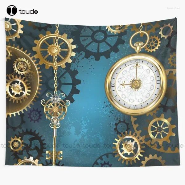 Tapisseries fond Turquoise avec engrenages (Steampunk) tapisserie taille murale couverture chambre couvre-lit décoration