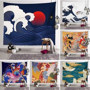 Tapices Ukiyo e tapiz japonés pared tela cojín Fondo manta dormitorio colgante decoración del hogar 221006