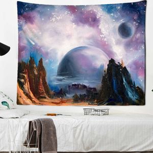 Tapisseries murales suspendues de vallée et de lune, galaxie de montagne, ciel étoilé, tissu mural de paysage