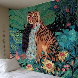 Tapisseries Velours Mandela Tapisserie Tenture Murale Mystérieuse Forêt Fleur Jungle Animal Lune Océan Paysage Pour La Décoration De La Chambre À La Maison