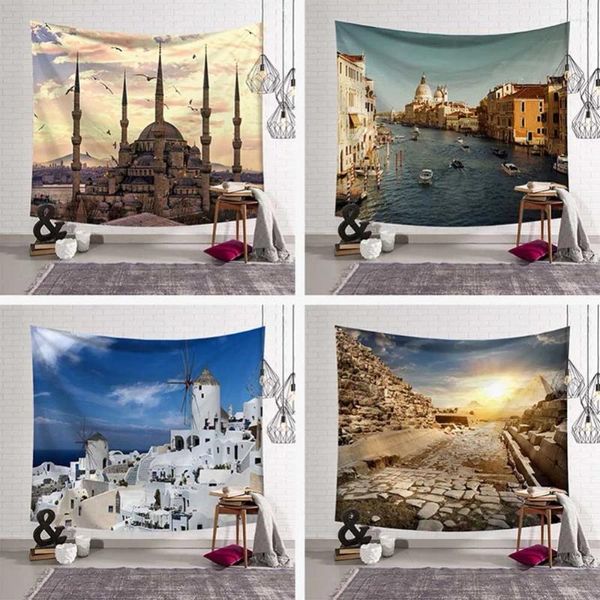 Tapisseries Venice City City London Tower Bridge Wall suspendu maison Pyramide Bangkok Beach Towel Polyester tissé