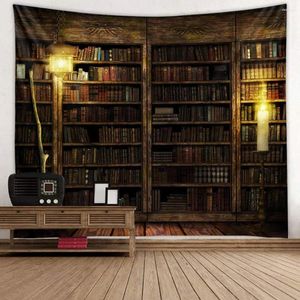 Tapisses Vintage Librands Tapestry Magic Castle Witch Broom Mur Bibliothèque suspendue pour la chambre à coucher Décor de dortoir